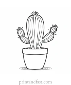 black and White Cactus Coloring Page 1