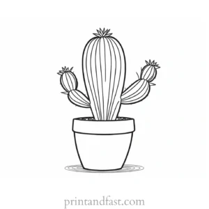 black and White Cactus Coloring Page 1