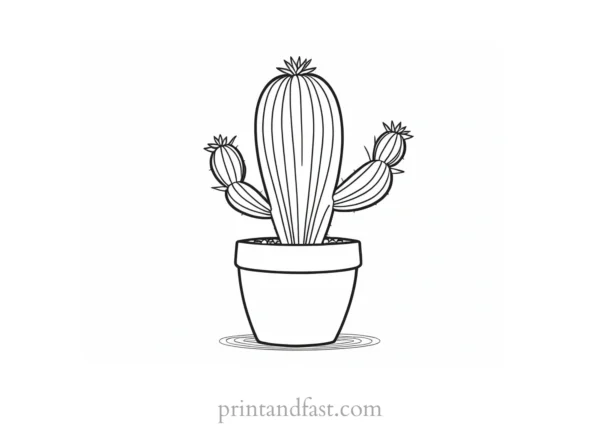 black and White Cactus Coloring Page 1