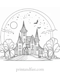 coloring page halloween full moon