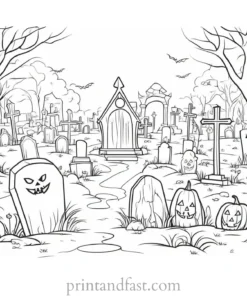 coloring page halloween graveyard