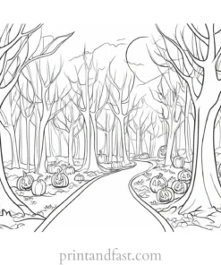 coloring page halloween haunted forest