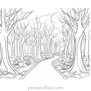 coloring page halloween haunted forest