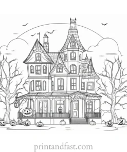 coloring page halloween haunted house