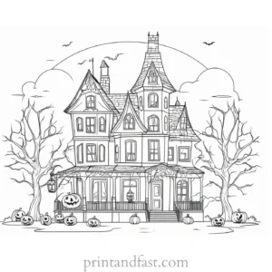 coloring page halloween haunted house