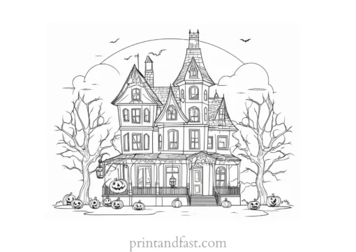 coloring page halloween haunted house