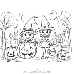 coloring page halloween trick or treat