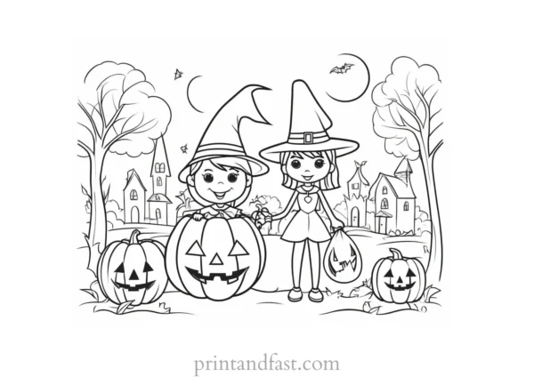 coloring page halloween trick or treat