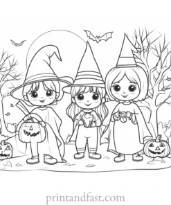 coloring page halloween trick or treating