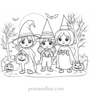 coloring page halloween trick or treating