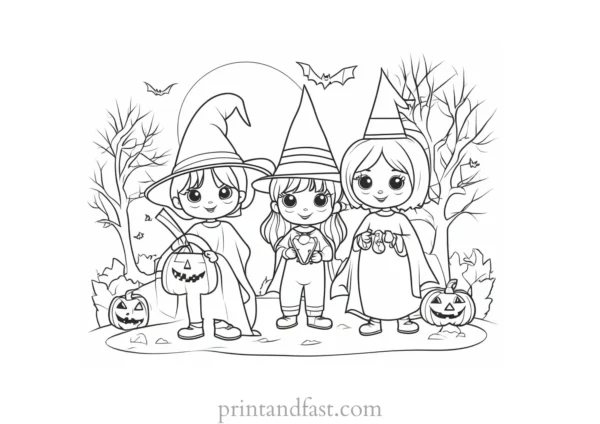 coloring page halloween trick or treating