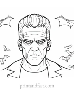 frankenstein coloring page with bats