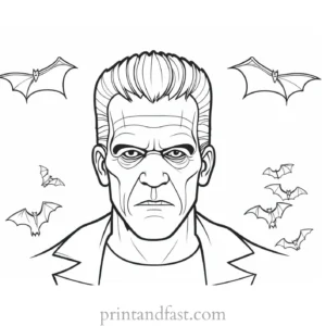 frankenstein coloring page with bats