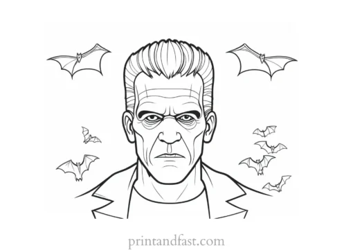 frankenstein coloring page with bats