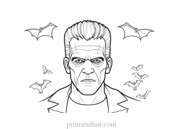 frankenstein coloring page with bats