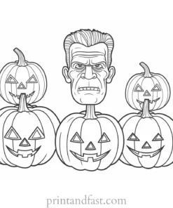 frankenstein coloring page with pumpkins