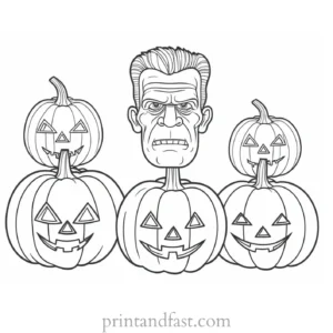 frankenstein coloring page with pumpkins