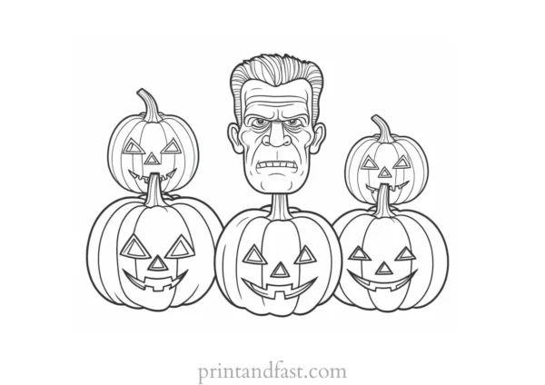 frankenstein coloring page with pumpkins