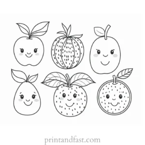 fruit coloring page with faces