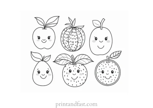 fruit coloring page with faces