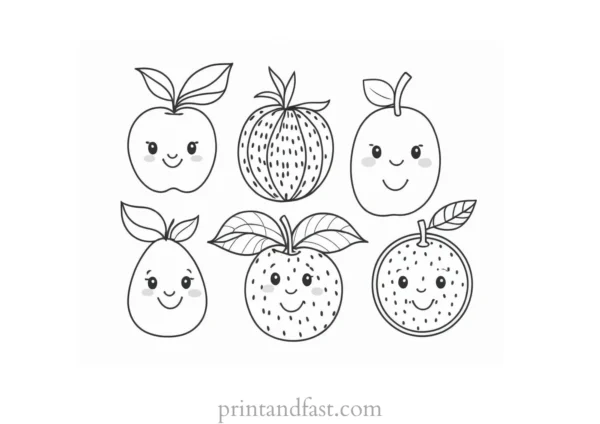 fruit coloring page with faces