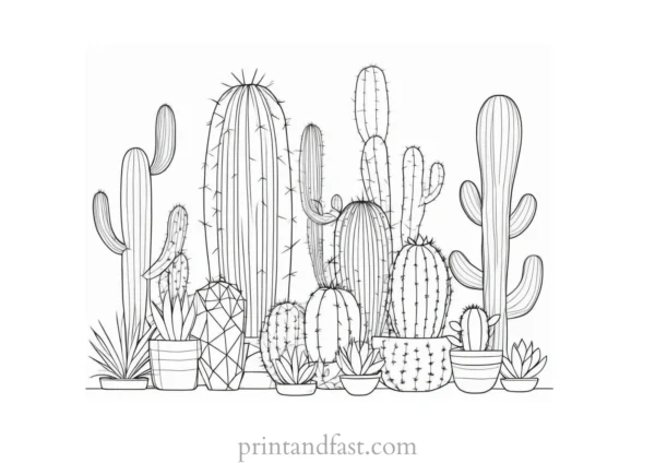 geometric Cactus Coloring Page