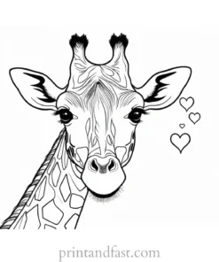 giraffe coloring page with hearts