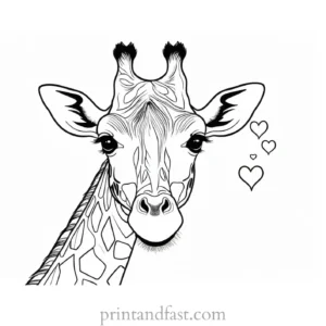 giraffe coloring page with hearts