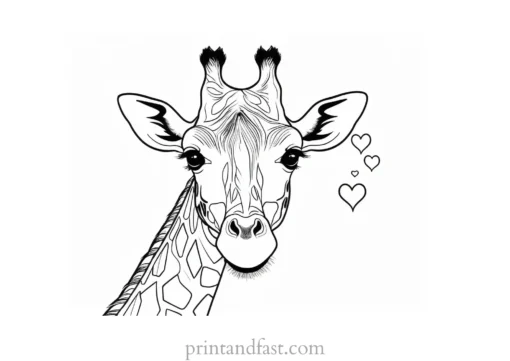 giraffe coloring page with hearts