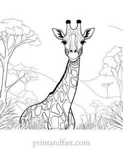 giraffe coloring page with jungle