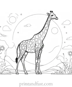 giraffe coloring page with sun