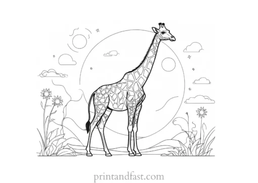 giraffe coloring page with sun