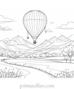 hot air balloon coloring page landscape