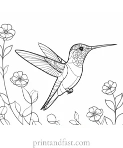 hummingbird Coloring Page with Flowers