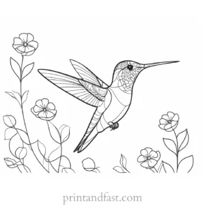 hummingbird Coloring Page with Flowers