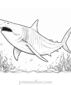 megalodon coloring page underwater