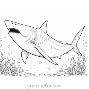 megalodon coloring page underwater