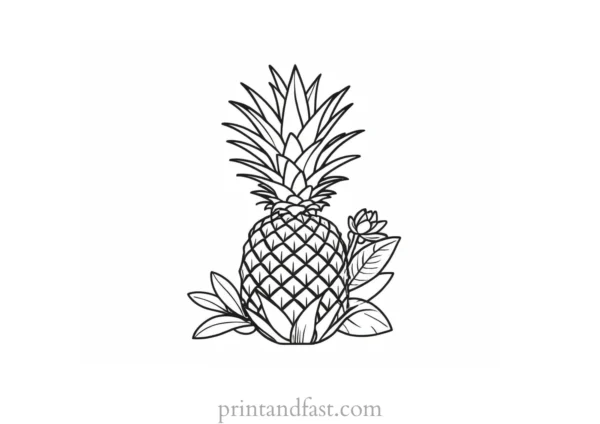 pineapple coloring page with flower