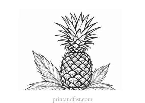 pineapple coloring page with leaves