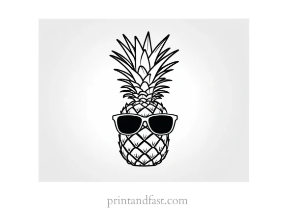 pineapple coloring page with sunglasses