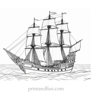 pirate ship coloring page detailed