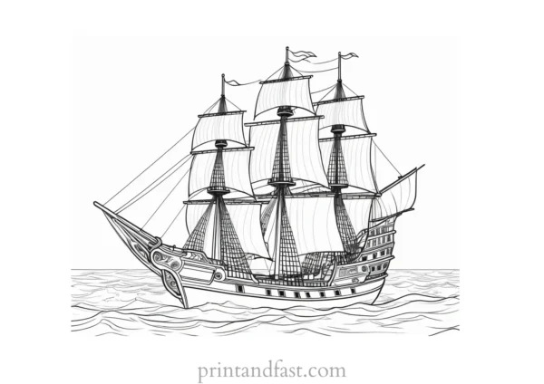 pirate ship coloring page detailed