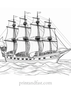 pirate ship coloring page with crew