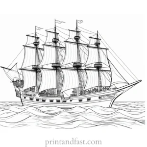 pirate ship coloring page with crew