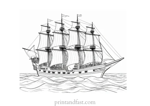 pirate ship coloring page with crew