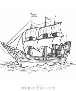 pirate ship coloring page with flag