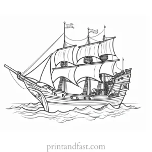 pirate ship coloring page with flag