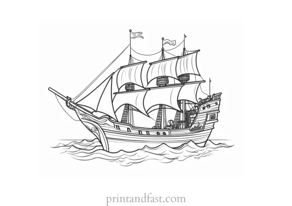 pirate ship coloring page with flag