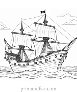 pirate ship coloring page with ocean