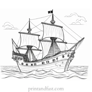 pirate ship coloring page with ocean